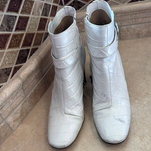 White Croc-Embossed Women's Ankle Boots